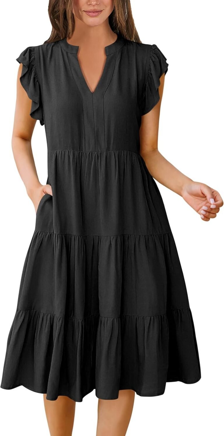 ANRABESS Womens Summer Dress Ruffle Sleeve V Neck Midi Dresses Fashion Casual Fit Flowy Tiered Boho Beach Vacation Sundress ANRABESS Womens Summer Dress Ruffle Sleeve V Neck Midi Dresses Fashion Casual Fit Flowy Tiered Boho Beach Vacation Sundress