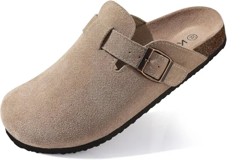 KIDMI Women’s Suede Clogs Leather Mules Cork Footbed Sandals Potato Shoes with Arch Support