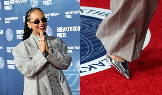 Alicia Keys Sports Metallic Silver Pumps at Breakthrough Prize 2025