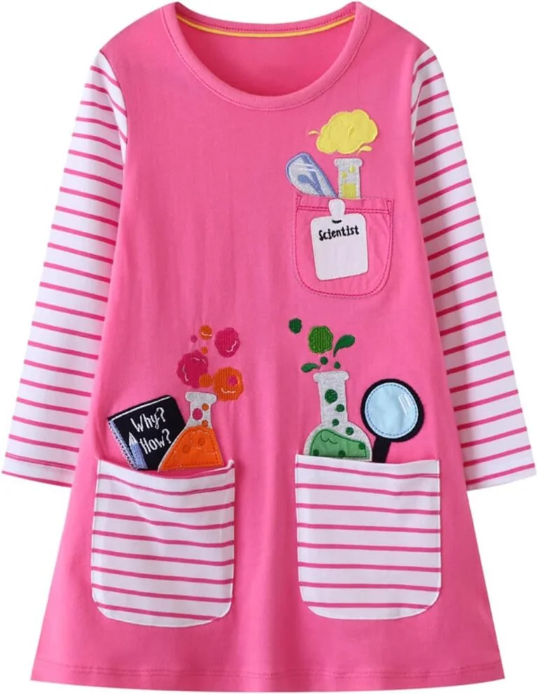 Hongshilian Girls Cartoon Dress Applique Party Dresses Casual Jersey Cotton Long-Sleeved Hongshilian Girls Cartoon Dress Applique Party Dresses Casual Jersey Cotton Long-Sleeved