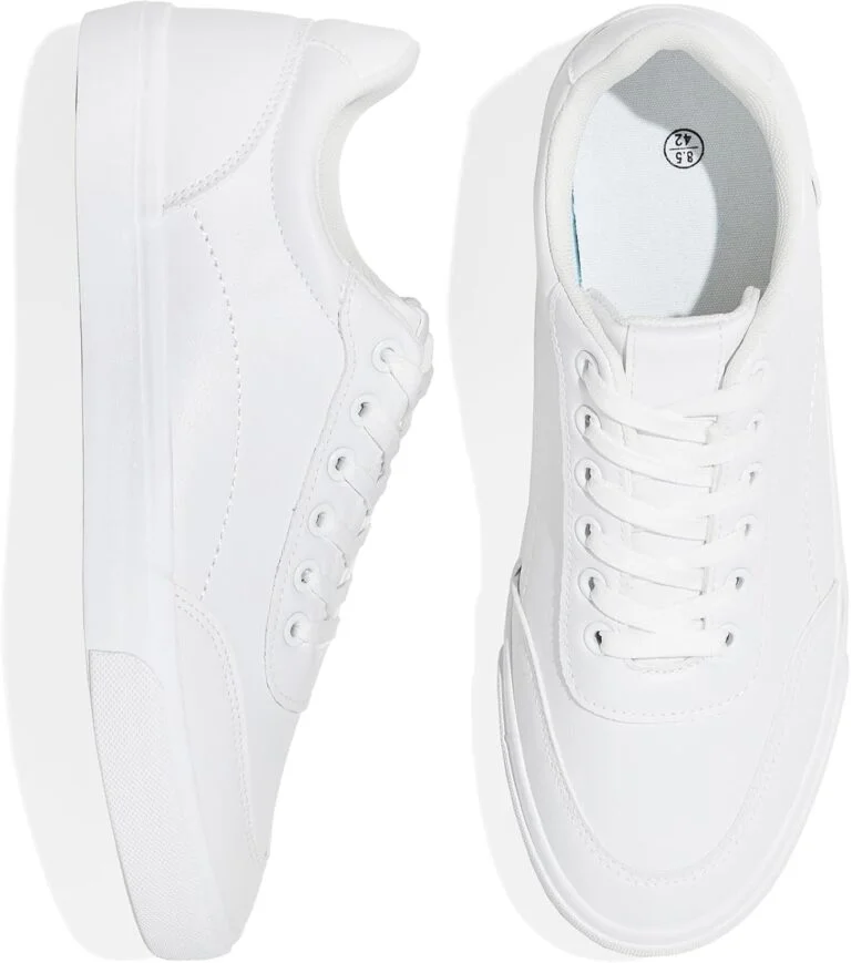 Men’s White Low Top Sneaker Classic Casual Sneakers for Men Comfortable PU Leather Tennis Shoes