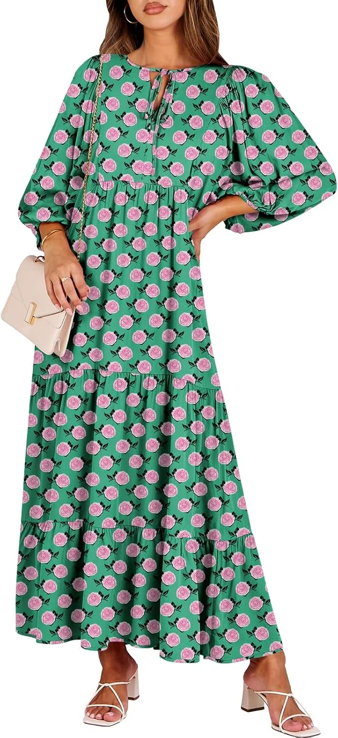 ANRABESS Womens Boho Maxi Dresses 2025 Summer V Neck Puff Sleeve Floral Flowy Swing Casual Long Dress ANRABESS Womens Boho Maxi Dresses 2025 Summer V Neck Puff Sleeve Floral Flowy Swing Casual Long Dress