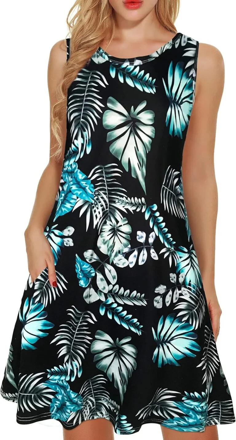 elescat Women’s Summer Dresses 2025 Beach Casual Sleeveless Floral Print Tank Loose Sundress with Pocket