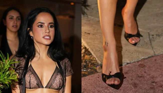 Becky G Wore Black Open-Toe Black Leather Mules in Miami During F1