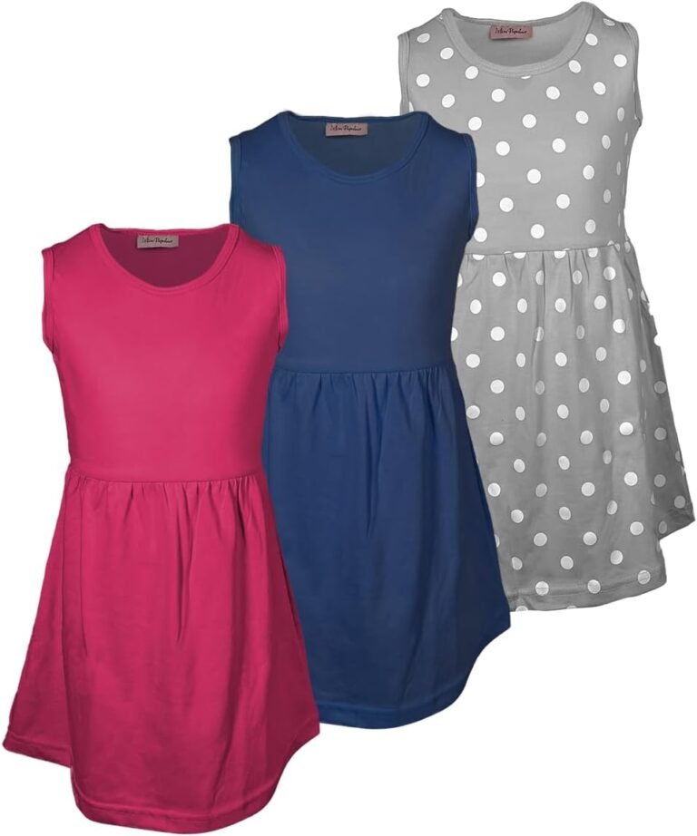 MISS POPULAR Girls 3-Pack Tank Skater Dress Soft Cotton Cute Designs Spring Summer | Sizes 4-16