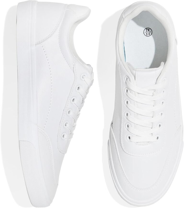 Men’s White Low Top Sneaker Classic Casual Sneakers for Men Comfortable PU Leather Tennis Shoes