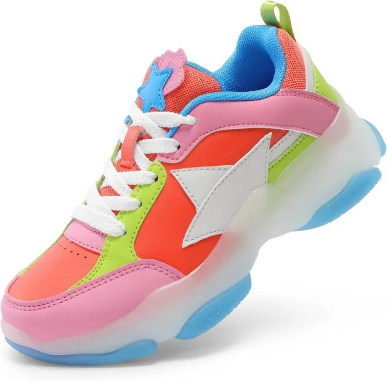 DREAM PAIRS Girls Sneakers Lace up Lightweight Sparkle StarGlow Breathable Jelly Sole Kids Walking Shoes Casual Sports