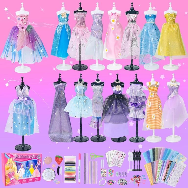 700+Pcs Fashion Designer Kit for Girls – Sewing Kit Arts and Crafts Set for Kids Ages 8-12 with 5 Mannequins & Instruction DIY Doll Clothes Making Learn to Sew Toys for Girls Christmas Birthday Gift
