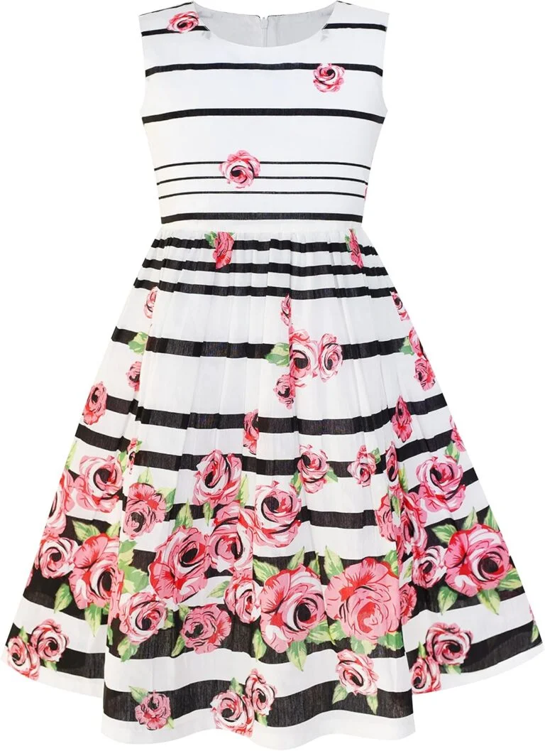 Sunny Fashion Girls Dress Rose Flower Double Bow Tie Party Sundress