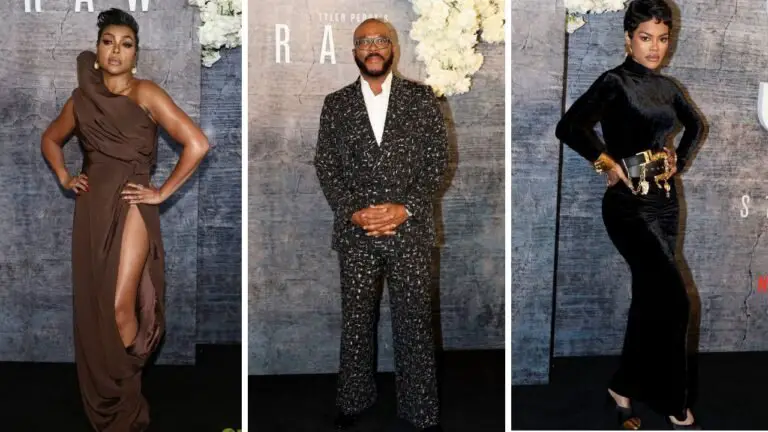 On the Scene at the Straws Premiere: Taraji P. Henson Stuns in a Brown Stephanie Rolland Gown, Tyler Perry in a Black Tweed Amiri Suit, Teyana Taylor in a Black Schiaparelli Dress & More!