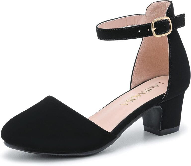 Girls Dress Shoes Closed Toe Chunky High Heels Ankle Strap Wedding Party Pump Shoes