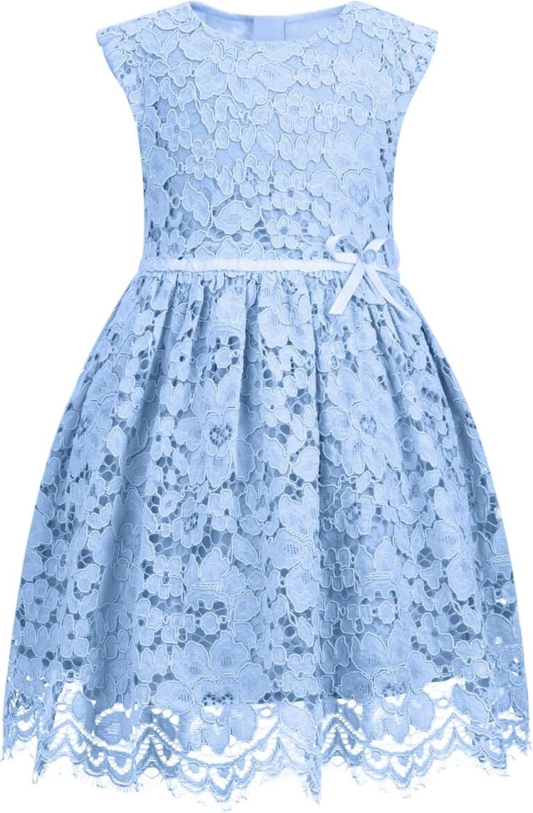 ALLOVIN Toddler & Girls Sleeveless A-Line Lace Party Dress Graduation & Flower Girl Dress with Beaded Bowknot 2-12 Years
