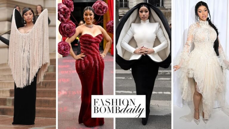 Our ‘Top 4 ‘Favorite Cardi B Looks at Paris Fashion Week including a Red Rahul Misha Couture Look, and a Black and White Stephane Rolland Architectural Look + More!
