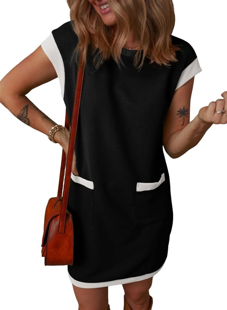 Dokotoo Women’s Casual Summer Dresses Fashion Cap Sleeve Color Block Crewneck Shift Tshirt Mini Dress