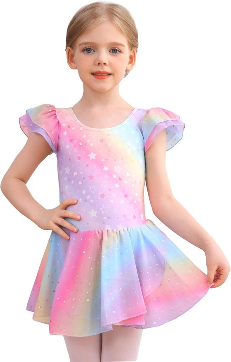 MdnMd Ballet Leotards for Girls Toddler Dance Ballet Leotard with Skirt Ballerina Dresses Tutu Outfits Flutter Sleeve