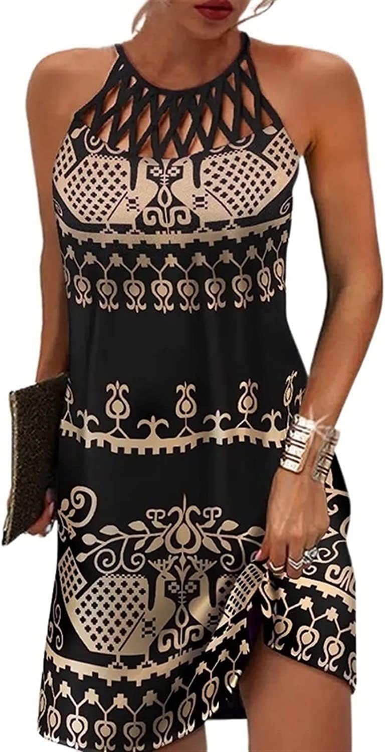 BIRW Summer Dresses for Women 2025 Casual Floral Halter Neck A-line Beach Vacation Sundresses with Pockets