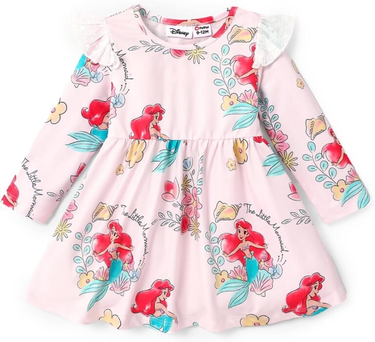 Disney Princess Frozen Elsa Minnie Mickey Stitch Ruffle Sleeve Dress A Line Long Sleeve Kids Clothes Baby to Toddler