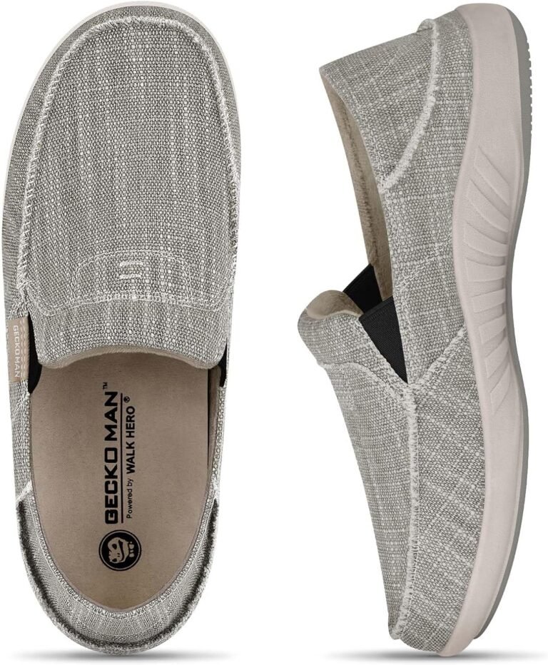 Mens Slip On Shoes, Mens Boat Shoes with Arch Support, Orthopedic Canvas Loafers for Plantar Fasciitis, Indoor & Outdoor Walking Slippers Shoes for Pain Relief