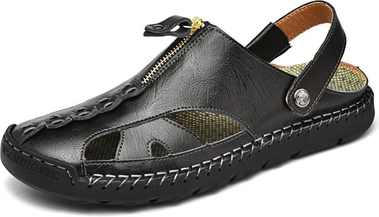 Mens Sandals Leather Closed Toe Outdoor Summer Anti-Slip Beach Sandals