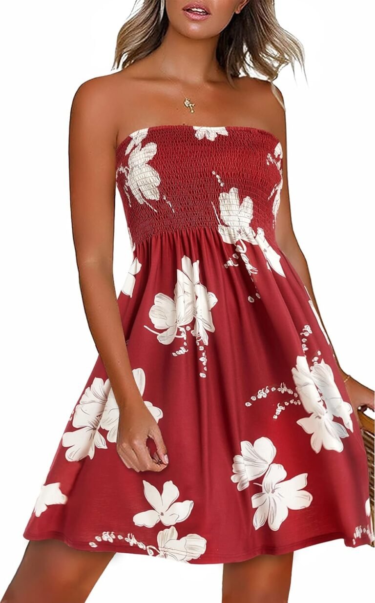 CHICGAL Summer Dresses for Women Beach Cover Ups Strapless Boho Floral Print Sundress