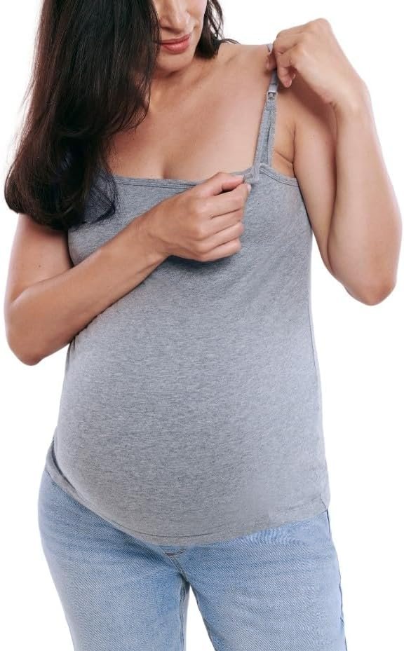 Motherhood Maternity Women’s Clip Down Nursing Tank Top Cami with Adjustable Straps and Built-in Shelf Bra for Breastfeeding