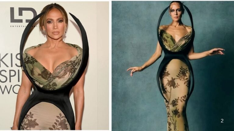 JLO Reunites with Ben Affleck at the “Kiss Of The Spider Woman” Premiere in a Green and Brown Harris Reed Gown