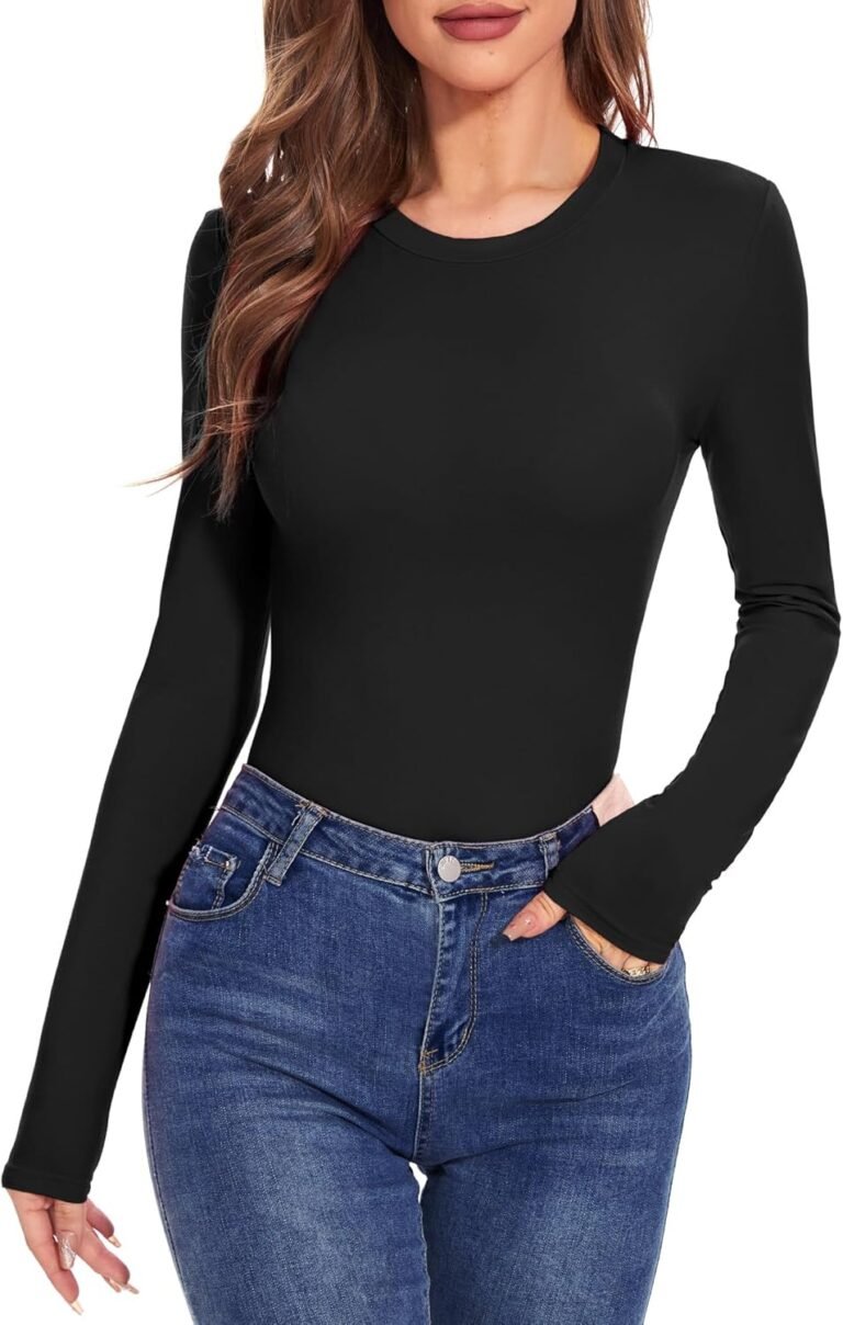 Womens Long Sleeve Crewneck Slim fit T Shirts Sexy Cute Dressy Casual Fall Basic Tops Tee Tshirt Blouse