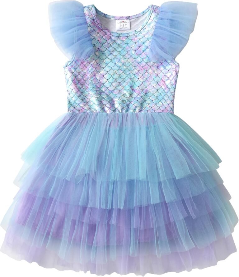 VIKITA Girls Dresses Summer Short Sleeve Toddler Girls Clothes Party Tutu Dresses for 3-12 Years Kids