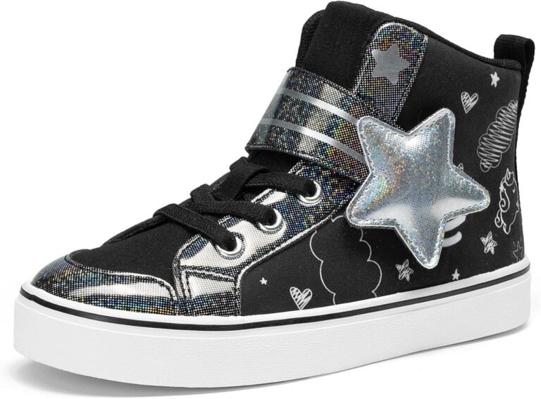 DREAM PAIRS Girls Sneakers High Top Hook and Loop Sparkly Shiny Comfortable Casual Walking Shoes for Toddler/Little/Big Kids