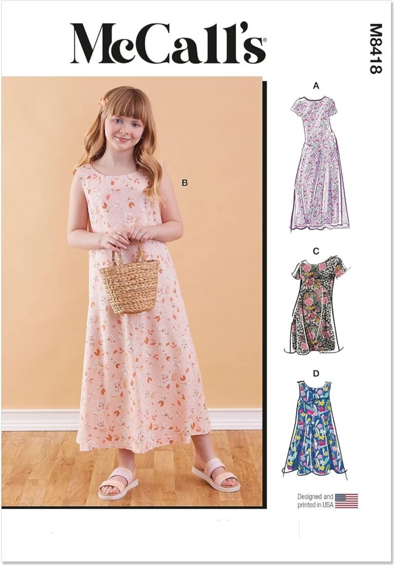McCall’s M8418A Girls’ Sleeveless or Short Sleeve Dress Sewing Pattern Kit, Design Code M8418, Sizes 7-8-10-12-14-16