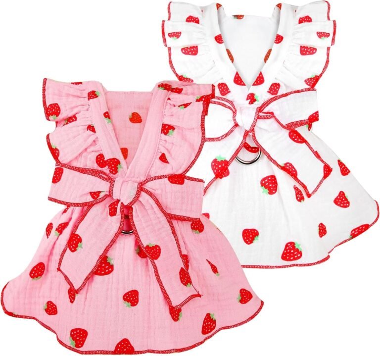 Dog Dresses for Small Dogs Girl Female Clothes Cat Clothes Cat Dress Cute Cotton Extra Summer Bow Decor Printed Strawberry Dog Birthday Outfit Small Puppy Clothes