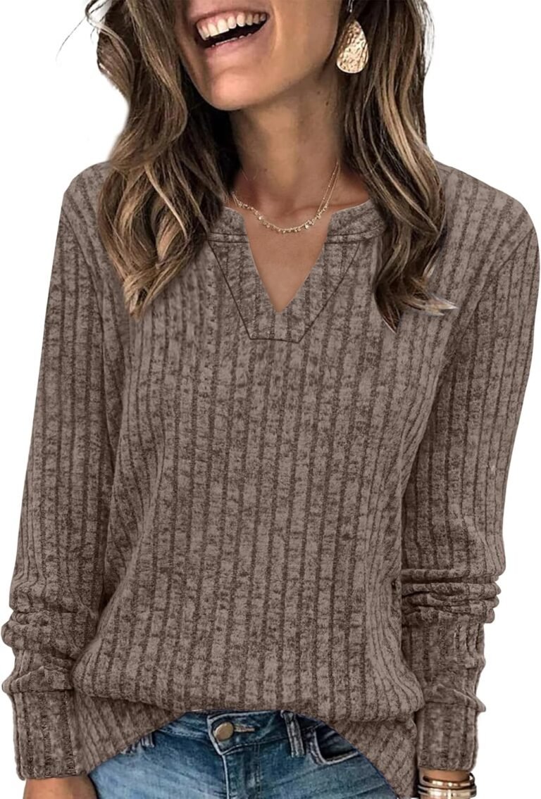 SAMPEEL Womens Tops Long Sleeve V Neck Pullover Fall Sweater Loose Fit Tunic Shirts Fashion Outfits 2025
