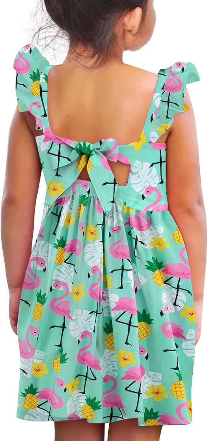 Vieille Toddler Girls Summer Dress Ruffle Short Sleeve Cute Mermaid Backless Kids Casual Beach Dress 3-7T