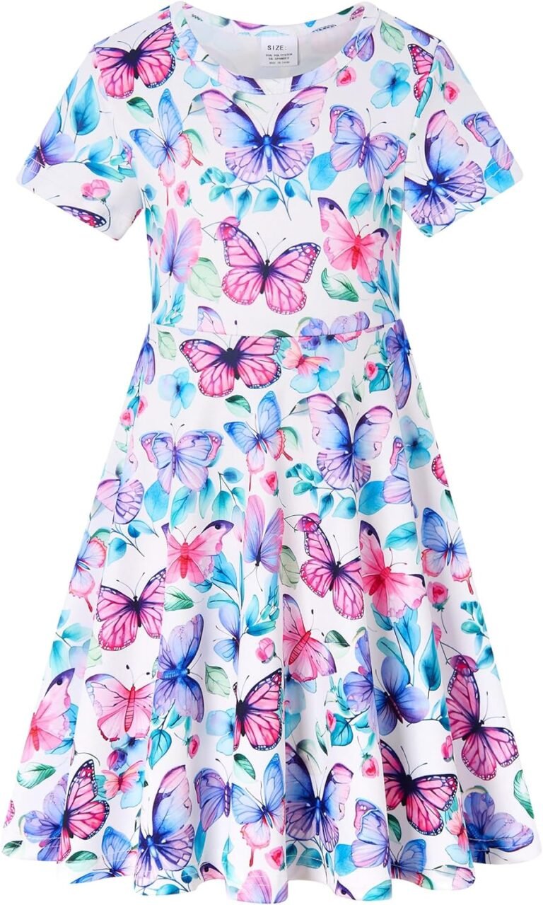 RAISEVERN Girls Dresses Short Sleeve for School Casual T-Shirt Dress Age 4-9 Years