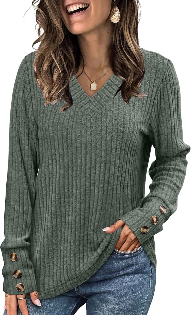 WIHOLL V Neck Long Sleeve Shirts for Women with Bottons Casual Fall Outfits Lightweight Tunic Sweaters Fashion Clothes 2025