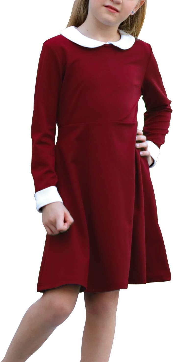 GORLYA Girl’s Short Sleeve Casual Vintage Collar Fit and Flare Skater Party Dress with Pockets 4-12 Years