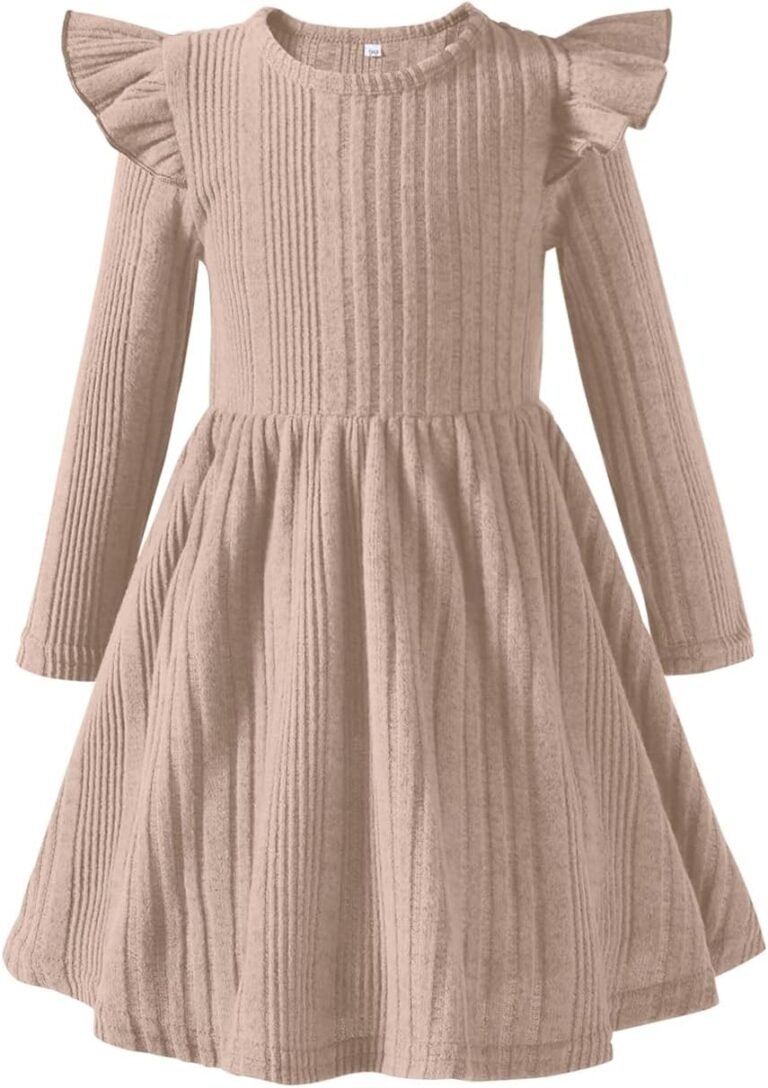 Toddler Girl Christmas Dress Baby Sweater Dresses Ruffle Ribbed Knit Long Sleeve A-Line Swing Fall Winter
