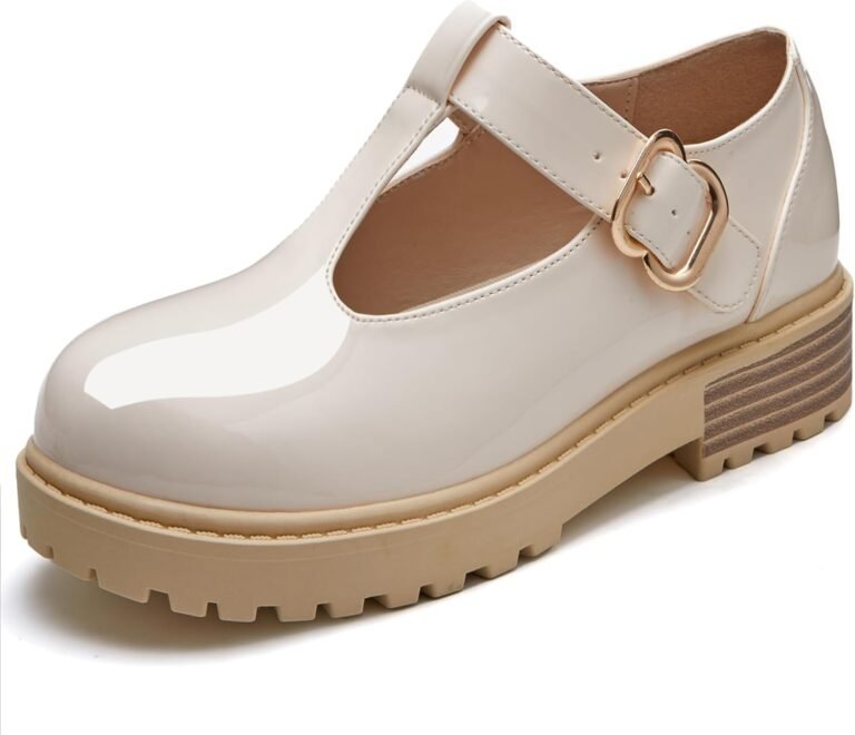 Coutgo Girls Mary Jane Dress Shoes Platform Loafers School Uniform Chunky Heel Closed Toe T-Strap Flats