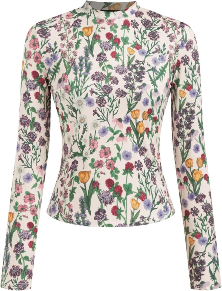 CIDER Women’s Floral Knitted Long Sleeve Mock Neck Going Out Slim Fit Tops Fall Outfits Trendy Clothes