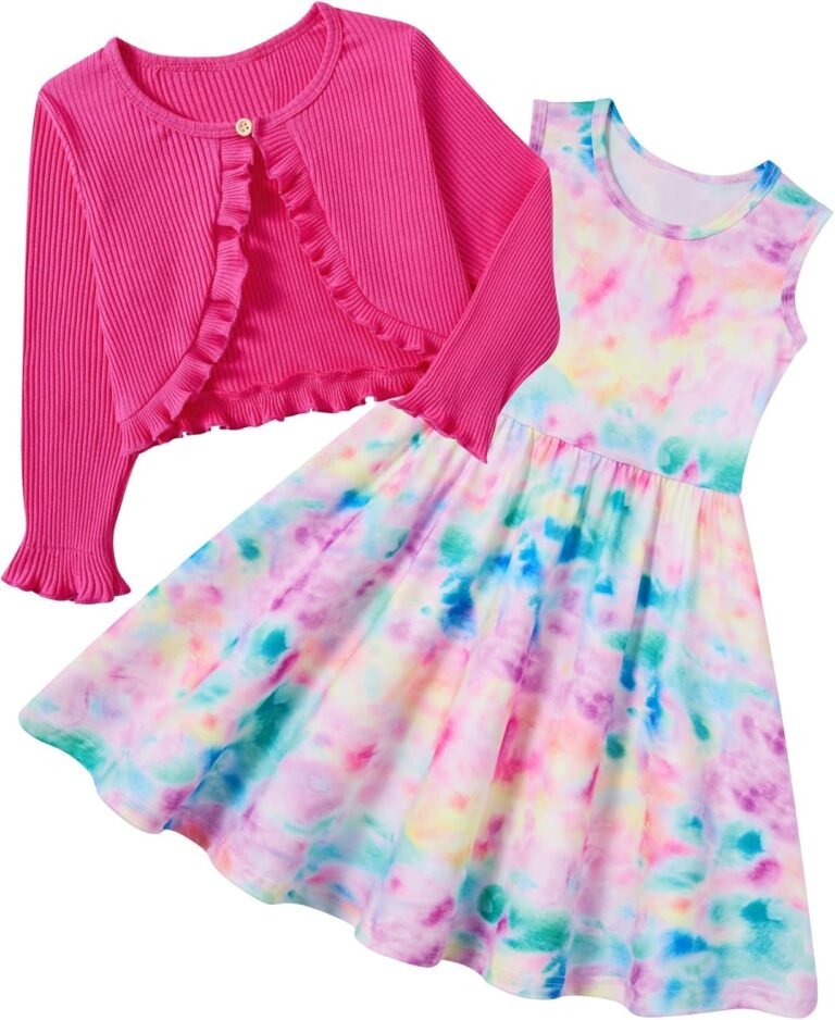 Toddler Girl Sleeveless Dresses and Long Sleeve Ruffle Cardigan 2 Piece Fall Outfits
