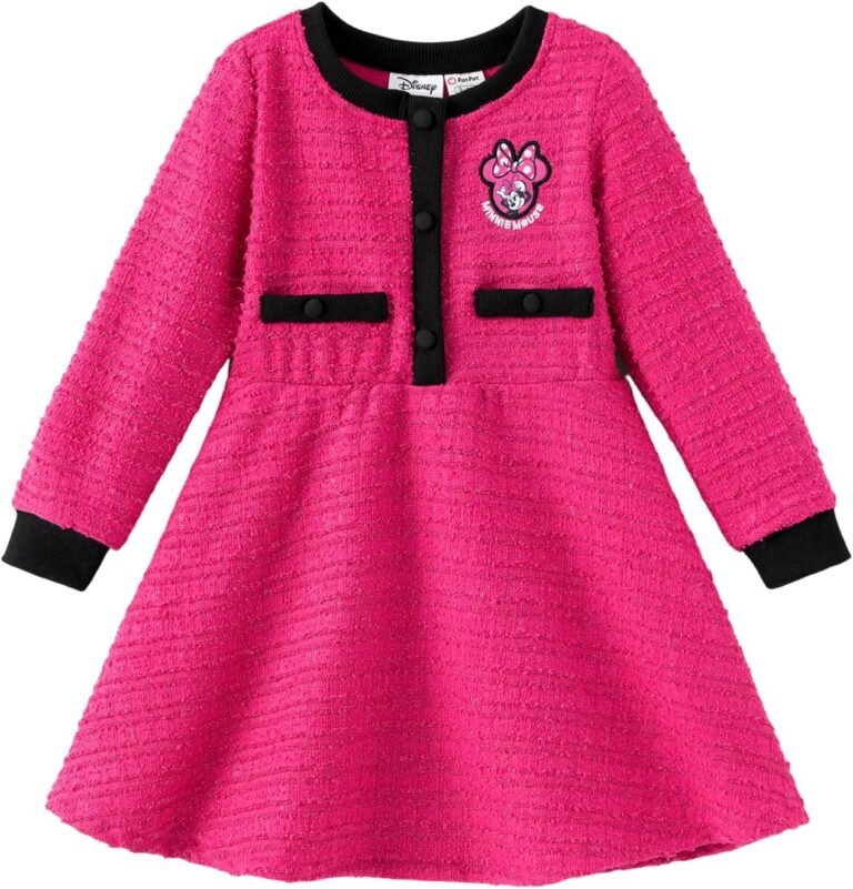 Disney Frozen Elsa Minnie Mouse Princess Girls Dress Long Sleeve Midi Knit Button Front Fashion Fall Winter Clothes 2-9 Years