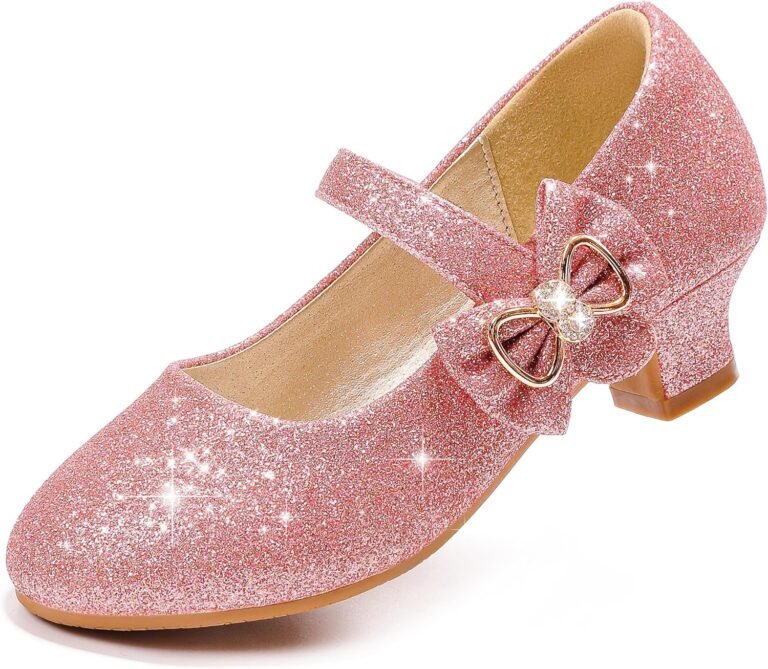 Dufannie Girls Dress Shoes Low Heel Princess Flats Mary Jane Flower Wedding Party Glitter Shoes for Kids Toddler