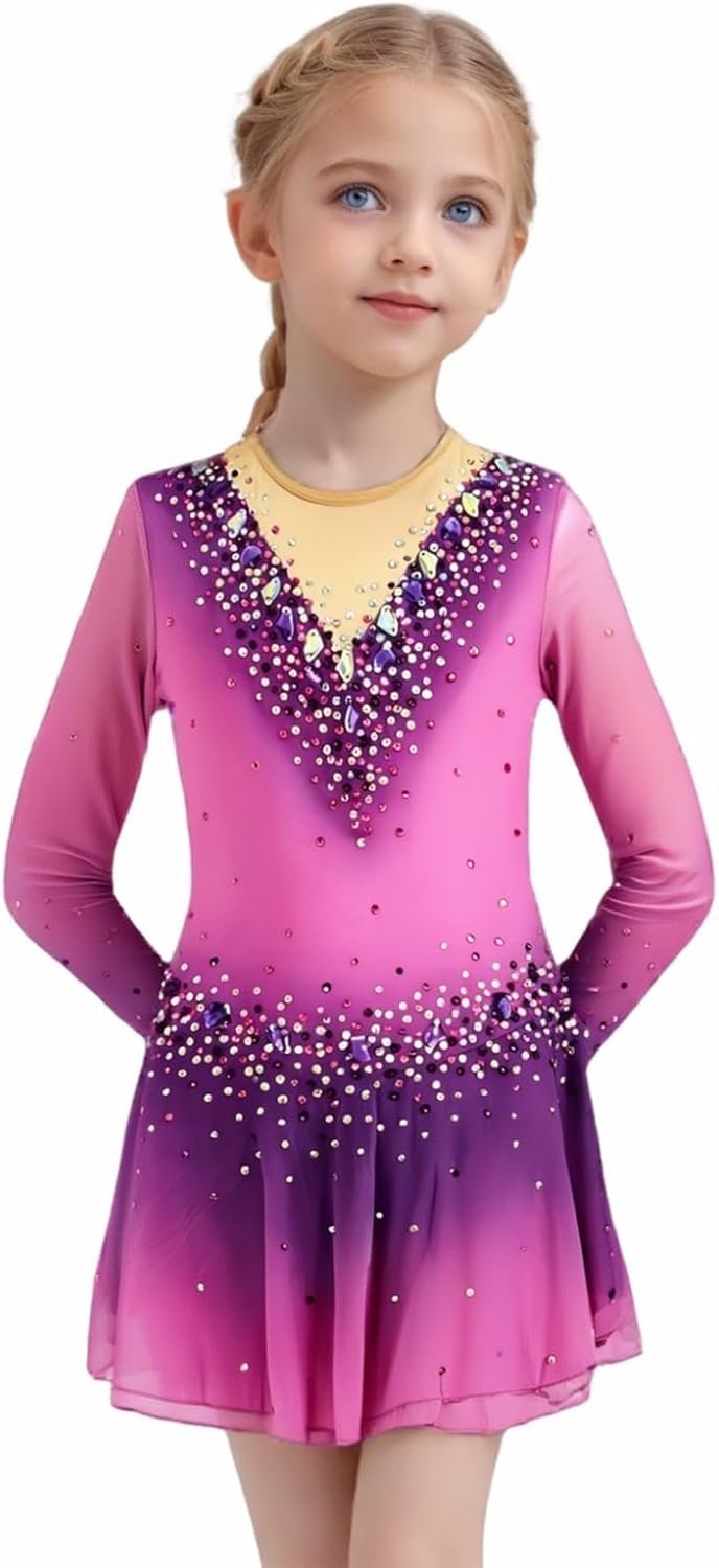 Purple Gradient Figure Skating Skirt for Girls with Stunning Design
