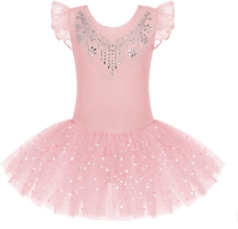 Zaclotre Kid Girls Ruffle Sleeve Ballet Skirted Leotard Shiny Dance Tutu Dresses