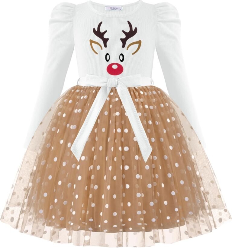 Arshiner Toddler Girls Tutu Dress Gigot Long Sleeves Fall Winter Belted Princess Party Tulle Dresses 3-8Y