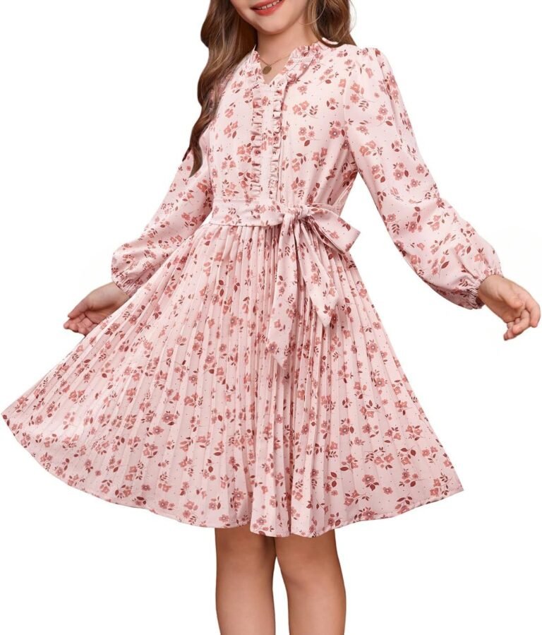 GRACE KARIN Girls Long Sleeve Fall Dress Floral Pleated Casual Holiday Party Teen Flower Dresses Size 6-14Y
