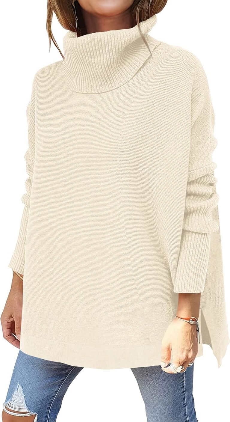 ANRABESS Women’s Oversized Turtleneck Batwing Sleeve Spilt Casual Loose Knit Tunic Pullover Sweater Tops 2025 Fall Outfits