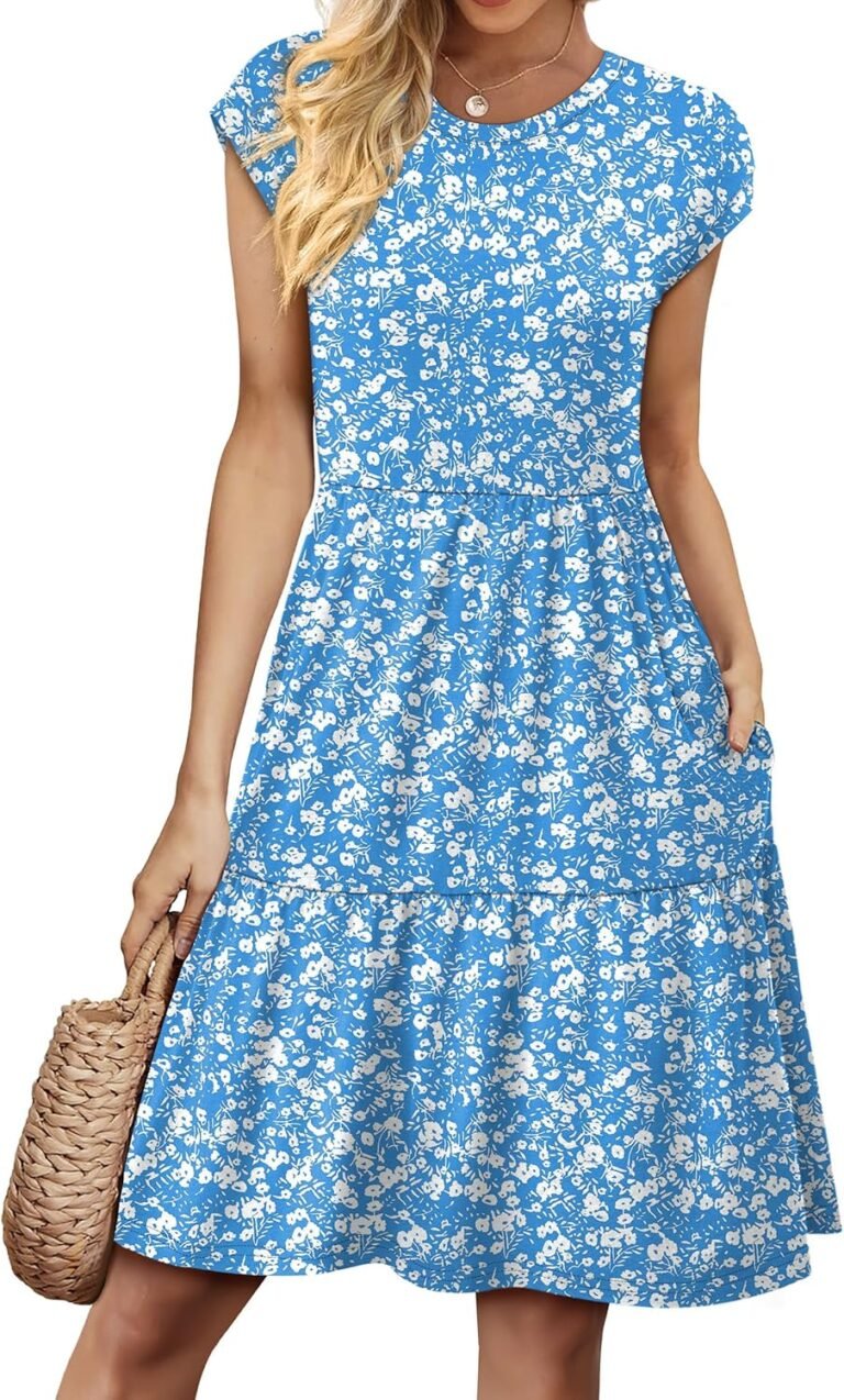 WIHOLL Summer Dresses for Women 2026 Cap Sleeve Casual Sundresses Floral Tiered Swing Fashion Beach Vacation Dress