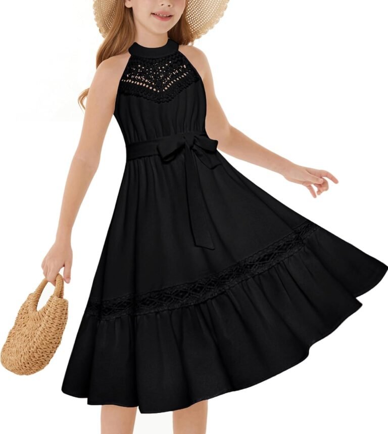 GRACE KARIN Girls Dresses Summer Spring Halter Maxi Dress Kids Ruffle Casual Flower Pleated Sun Dress Size 5-14