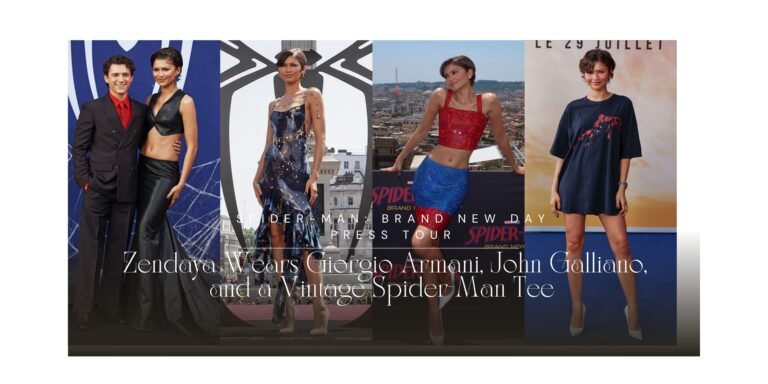 Zendaya Wears Giorgio Armani, John Galliano, and a Vintage Spider-Man Tee on the Spider-Man: Brand New Day Press Tour
